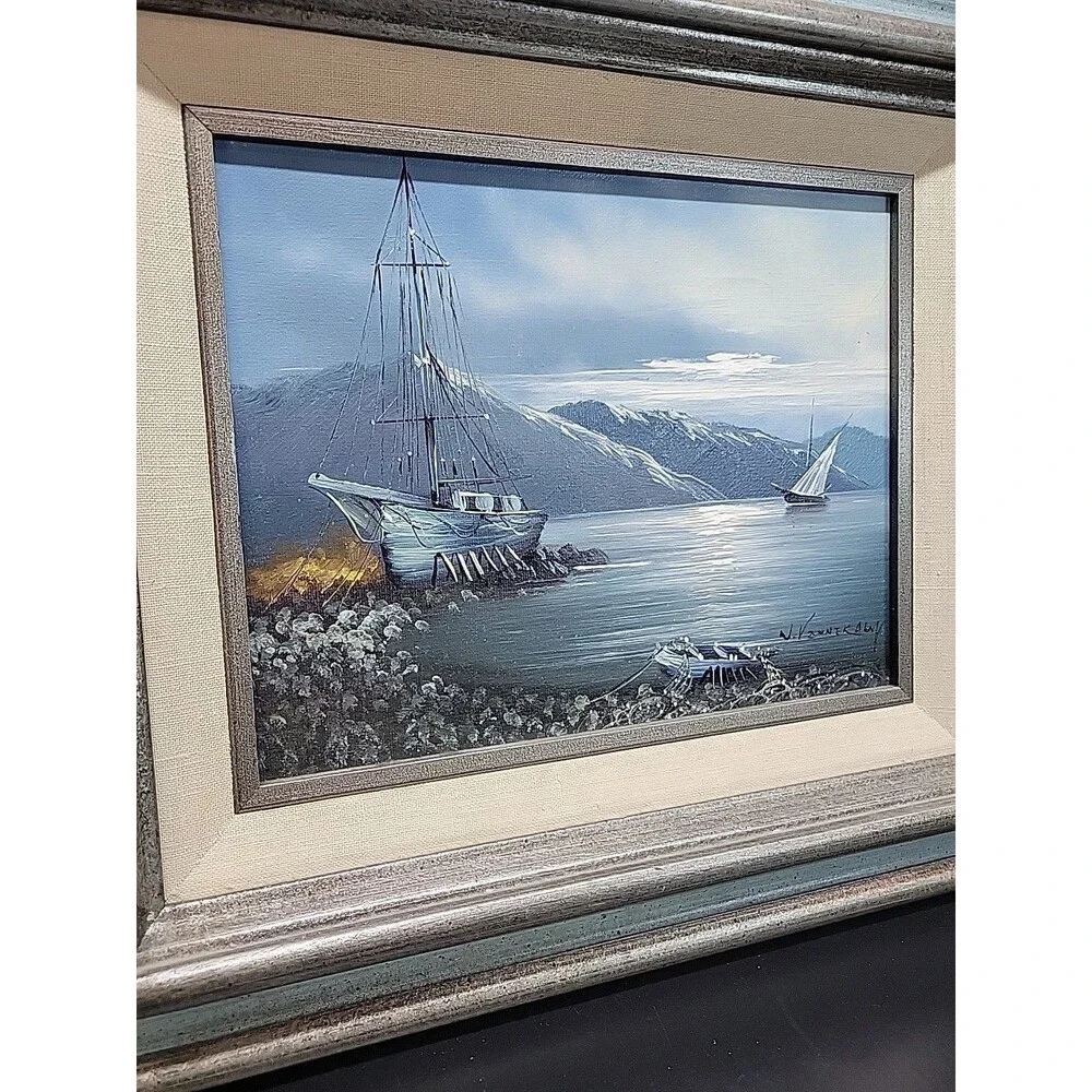 W. Vennekamp‎ Nautical Ships Boats Ocean Seascape Art Oil Painting on Canvas